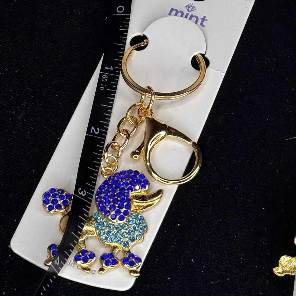 Mint Poodle Dog Keychain - Sparkly Crystal Keyring Blue - Picture 3 of 8